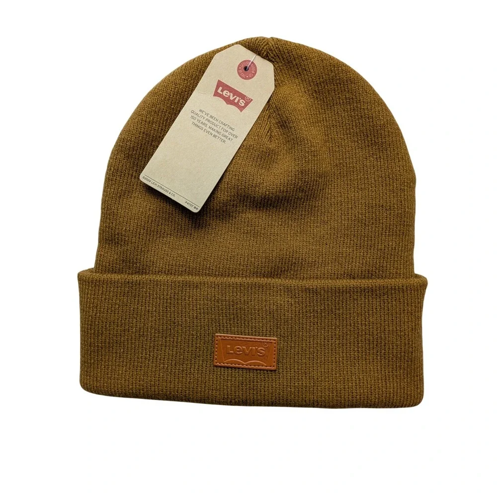 Levi's Kids Cuffed Beanie Hat Stretch‎ Knit One Size Golden Brown NWT